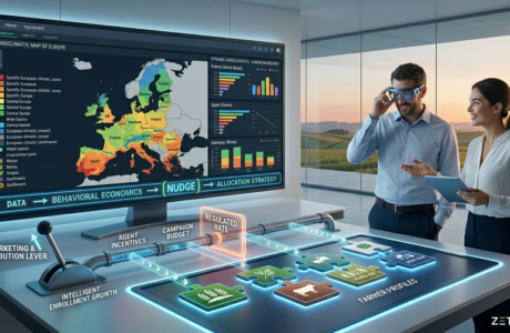 Crop insurance pricing strategy diagram — how agricultural insurers use risk capacity data and behavioral economics to grow enrollment in target regions without changing the regulated premium