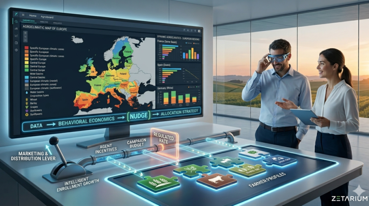 Crop insurance pricing strategy diagram — how agricultural insurers use risk capacity data and behavioral economics to grow enrollment in target regions without changing the regulated premium